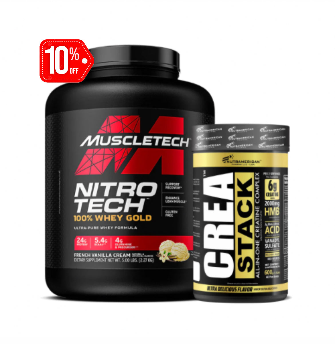 Nitro-Tech Whey Gold 5 LB + Crea Stack Creatina 1.3 LB