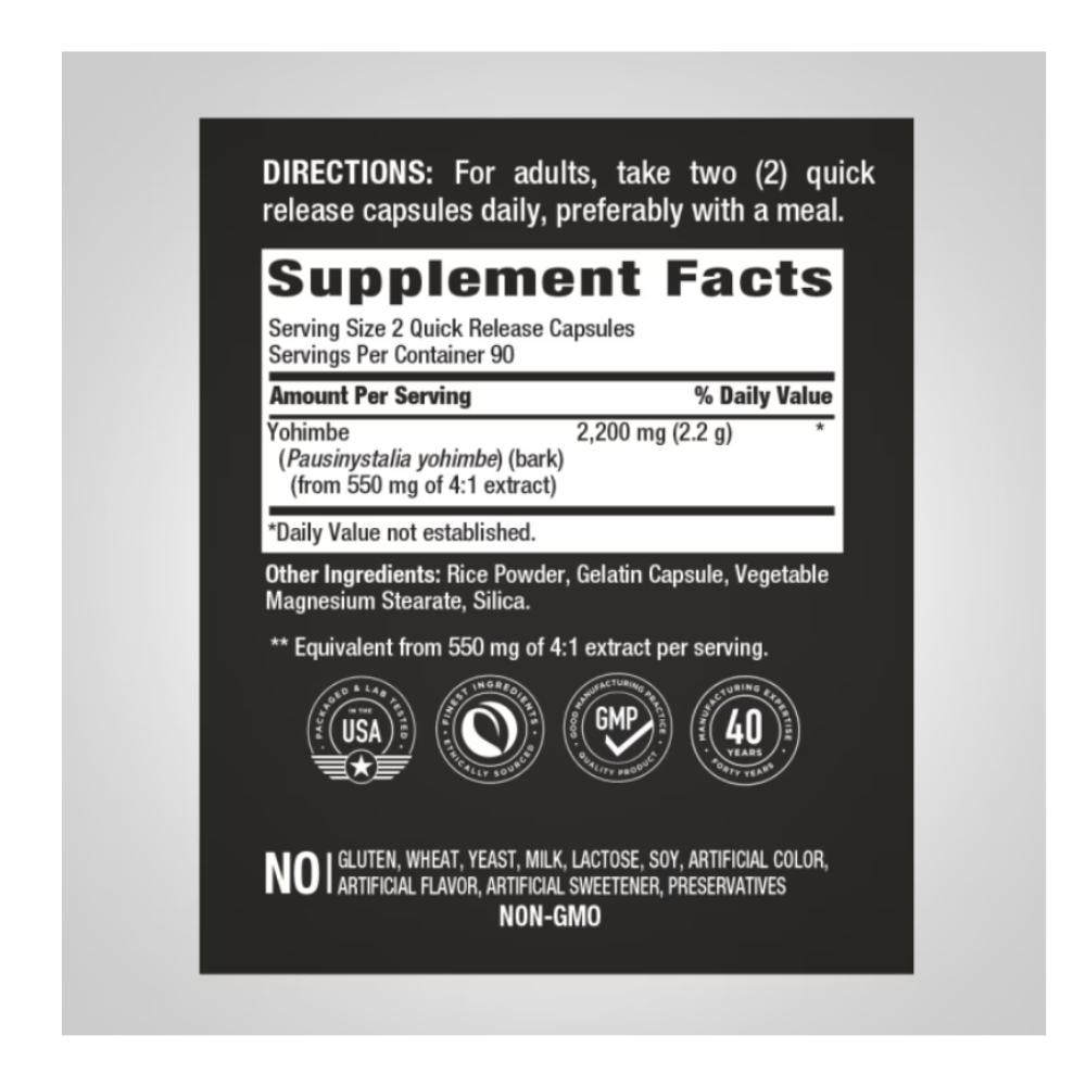 Yohimbe Max 2200 MG 180 Cápsulas