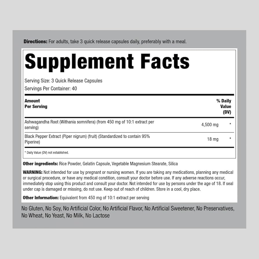 Ashwagandha 4500 mg 120 Cápsulas Sin Gluten
