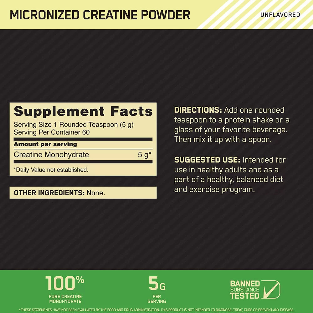 creatine 300gr ON tabla nutricional